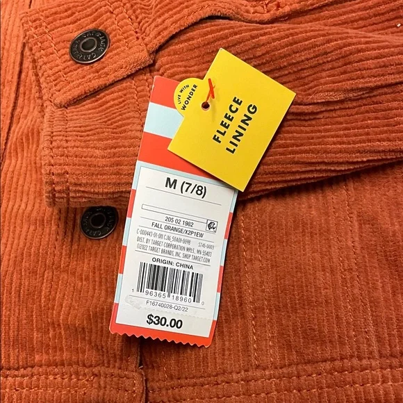 NWT Cat & Jack Rust Corduroy Jacket with Sherpa Collar - Picture 4 of 6